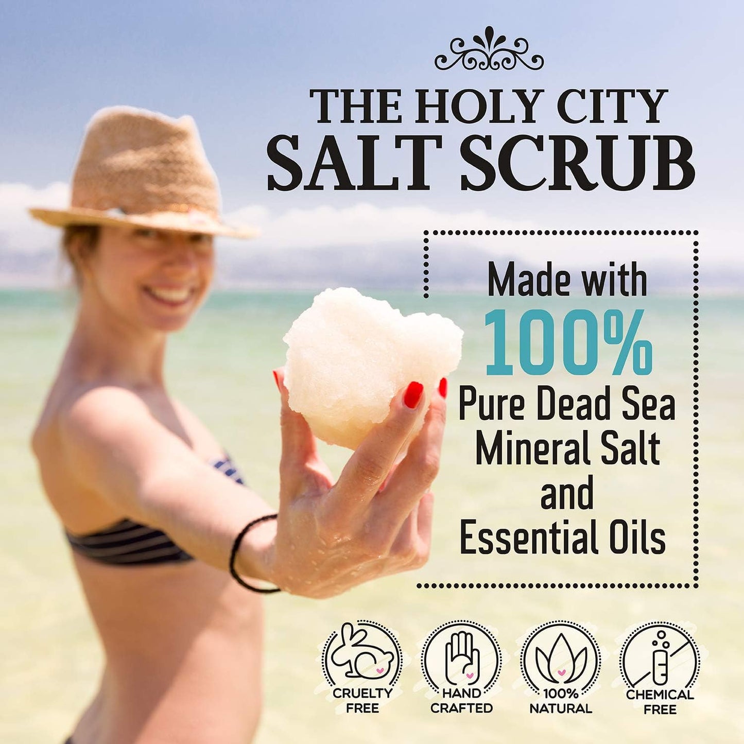 HOLY CITY SKIN PRODUCTS Exfoliating Body Scrub - Pure Dead Sea Salt Scrub for Hands and Body, 16 fl oz Hydrating Moisturizing Skin Care for Body Acne, Eczema, Wrinkles (Lavender)