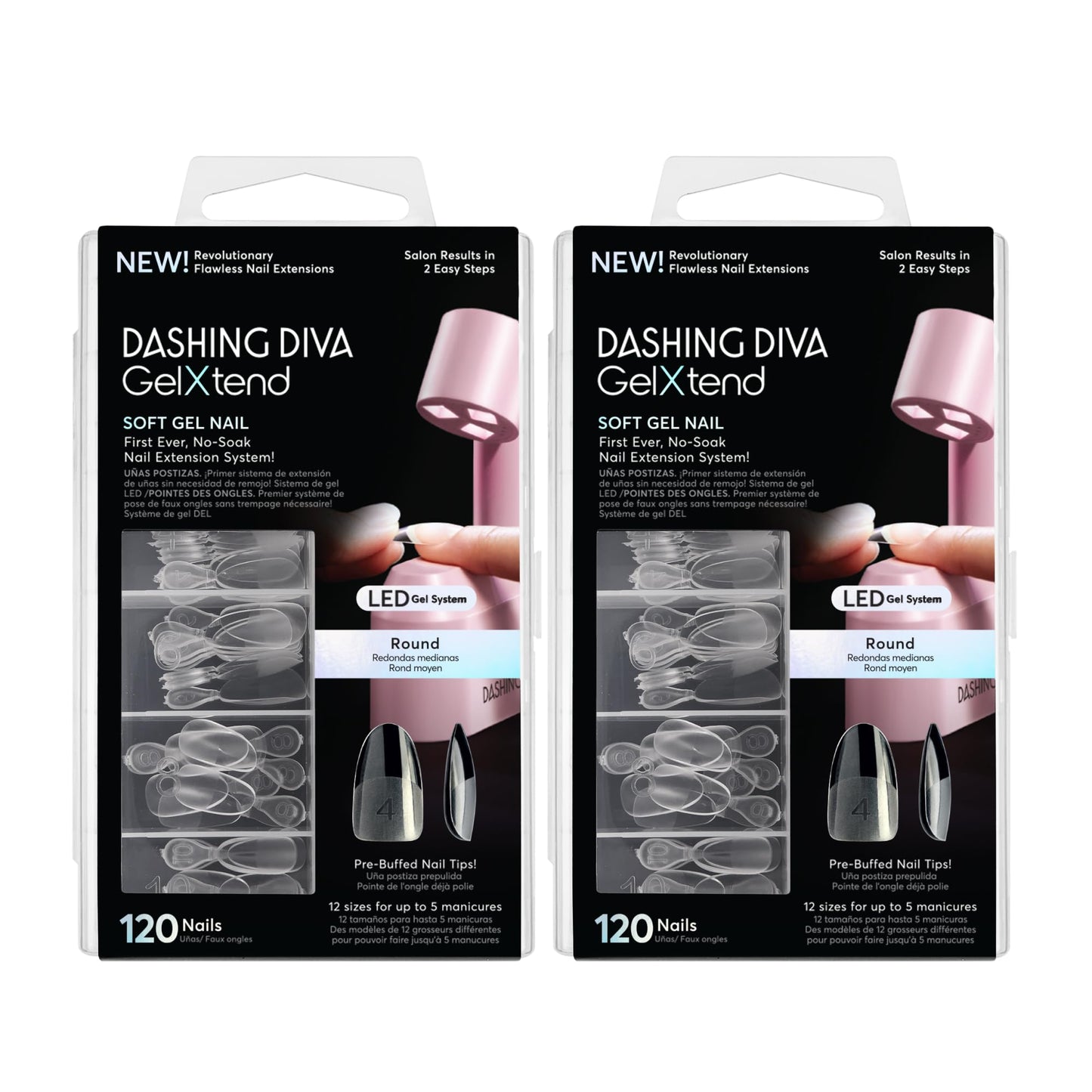 Dashing Diva GelXtend Nail Tips, 2 Pack - Clear, Medium Length, Round - Acrylic Nails with LED Glue - Lasts Up to 14 Days - False Nails - No-Soak, Easy Removal