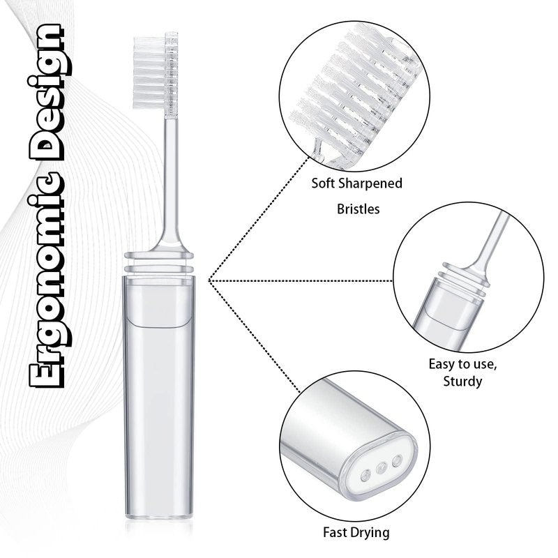 Rtteri 50 Pcs Travel Toothbrush Kit Bulk Folding Tooth Brush with Cover Transparent Potable Travel Size Mini Toothbrush Small Foldable Manual Tooth Brushes for Adult Camping School (Clear)