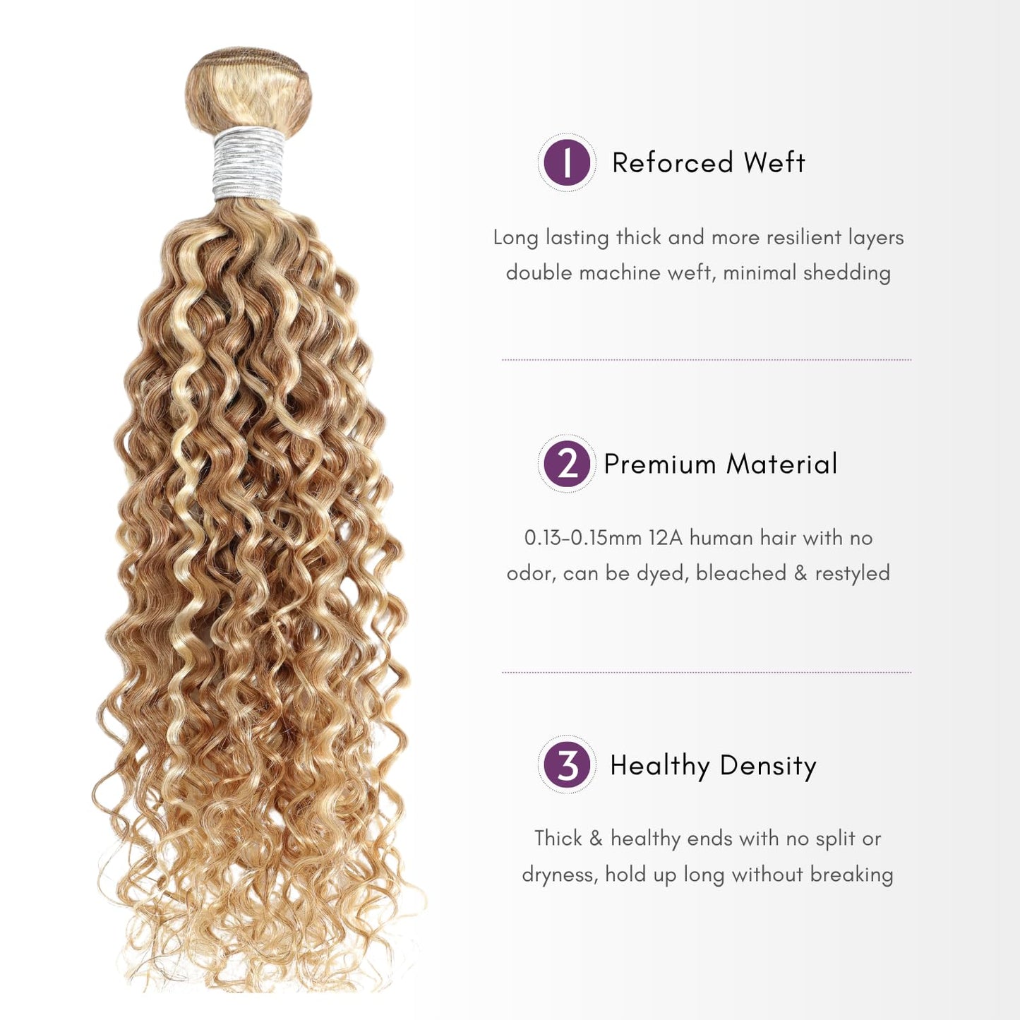 Ombre Blonde Human Hair Water Wave Bundle - 13A Grade, 12 Inch Wet & Wavy Curly Weave