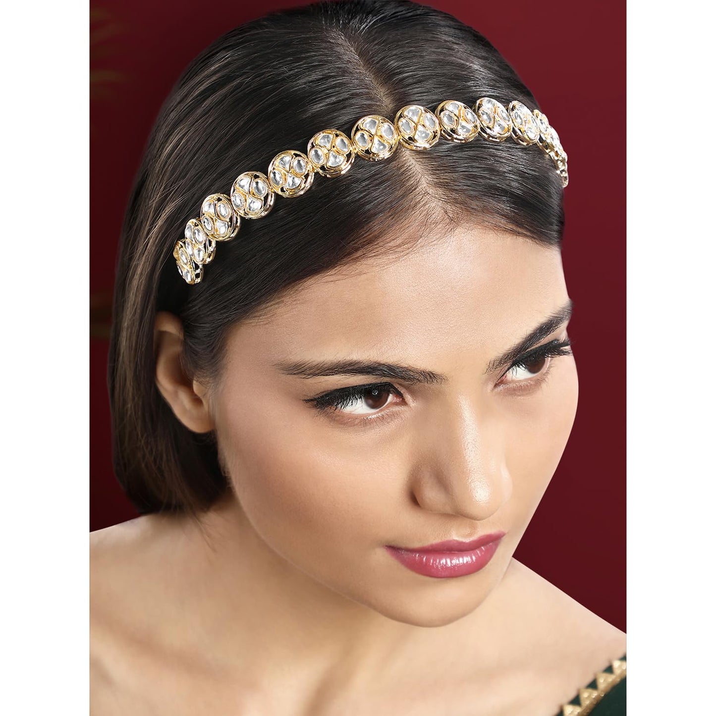 Aheli White Kundan Studded Ethnic Hair Band Fashion Jewellery for Women