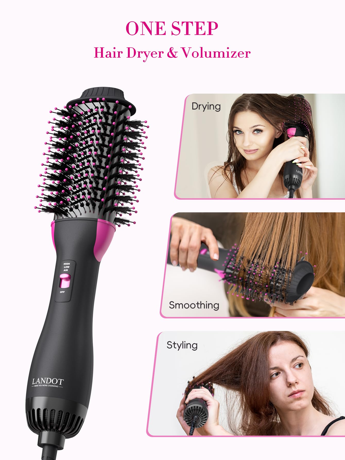 Hair Blow Dryer Brush - 60mm Hot Air Brush for Volumizing & Smooth Blowouts