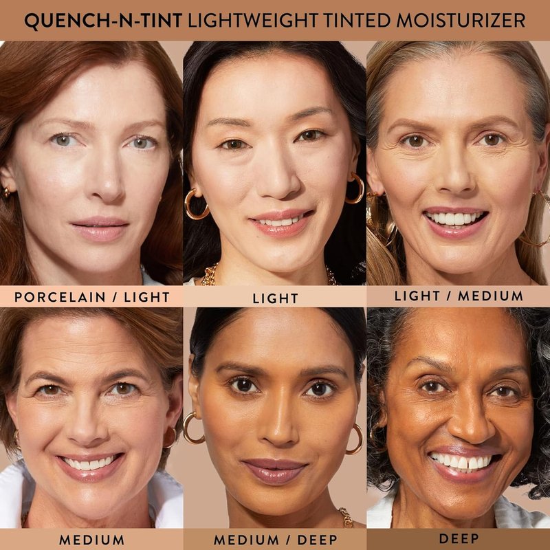 LAURA GELLER NEW YORK Quench-n-Tint Tinted Moisturizer - Sheer to Light Buildable Coverage - Natural Glow Finish - Lightweight Formula with Hyaluronic Acid, 01 Porcelain/Fair