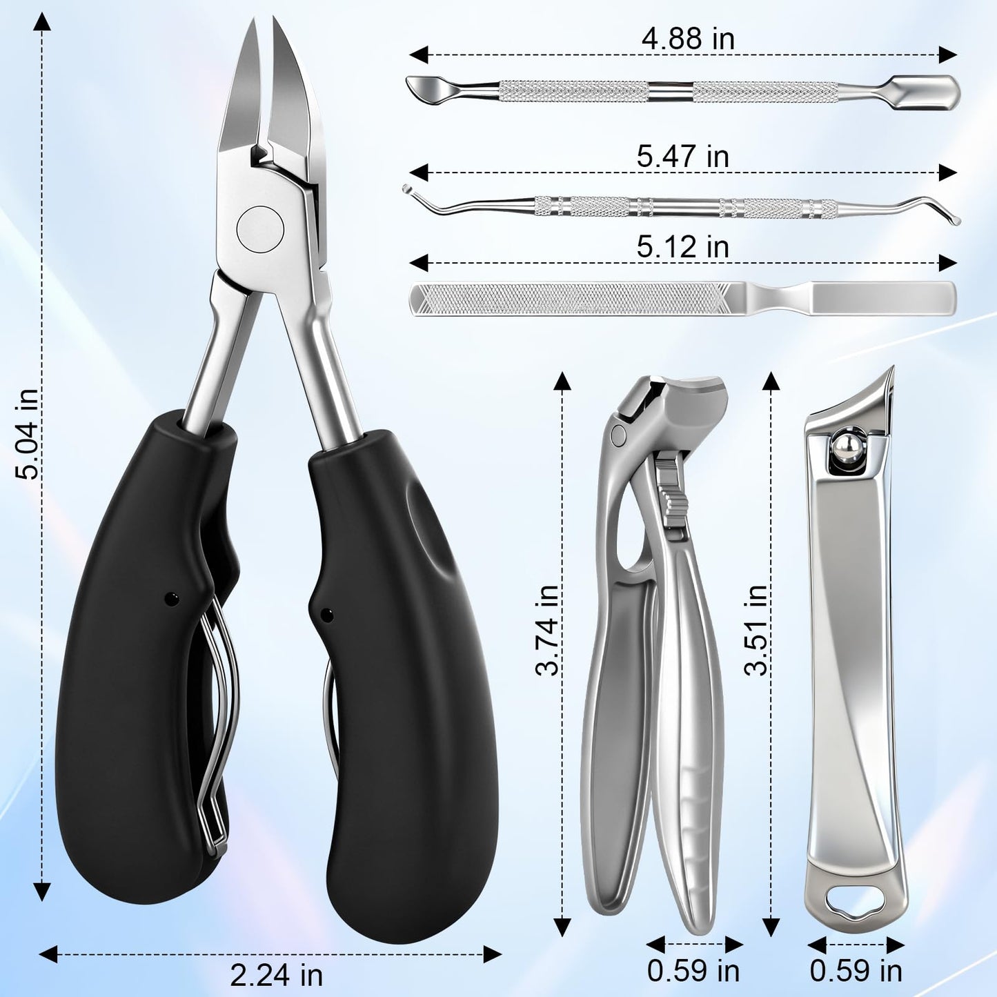 6 in 1 Thick Toenail Clippers Set, Senior Friendly Heavy Duty Nail Cutter with Wide Jaw Opening, Anti-Slip Ergonomic Handle Easy Grip Nail Tools for Elderly Men Women