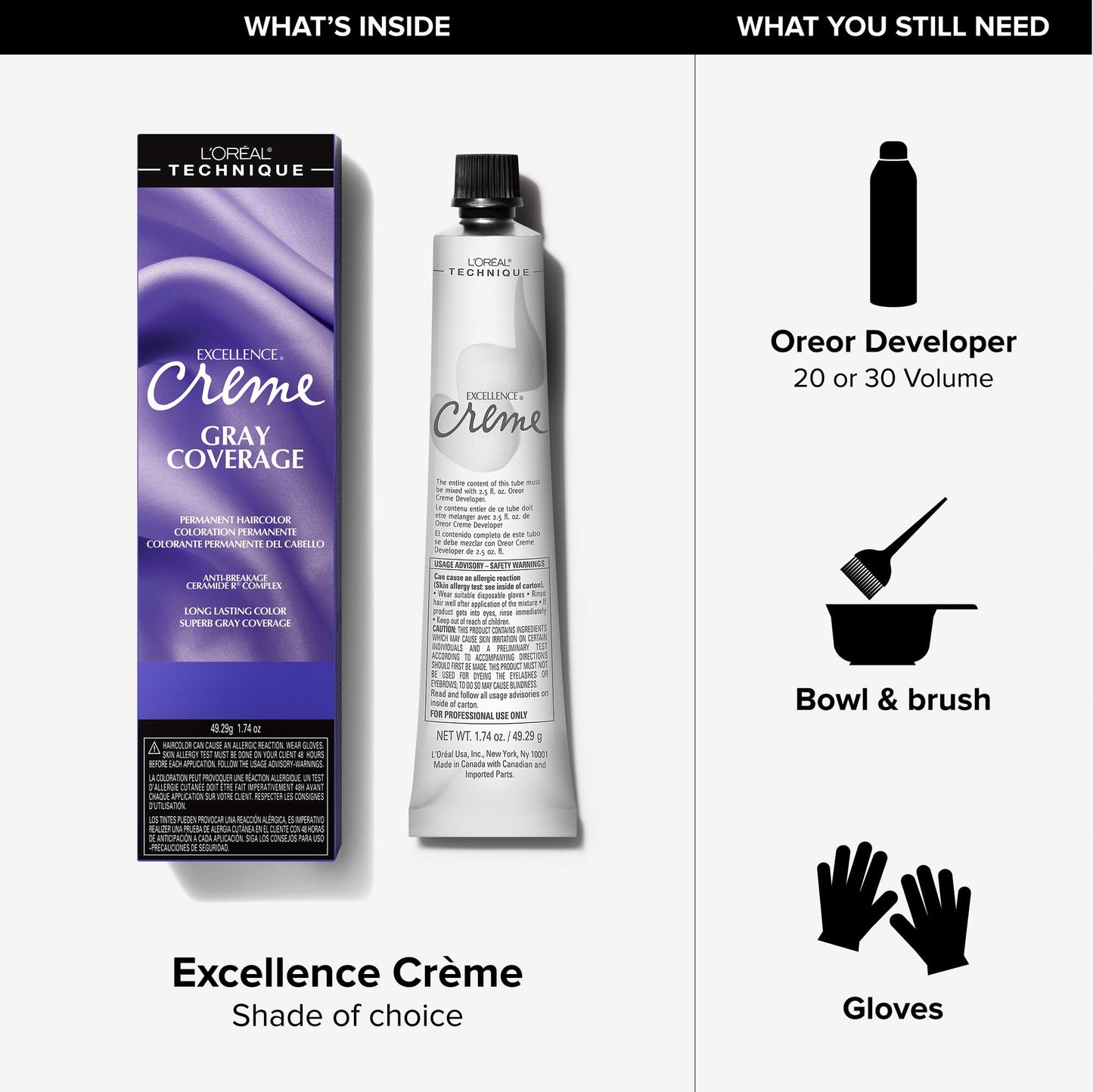 L'Oréal Technique Excellence Crème Permanent Hair Color - Long-Lasting Hair Dye, Rich Formula With No-Drip Application, Superb Gray Coverage, Dark Copper Brown