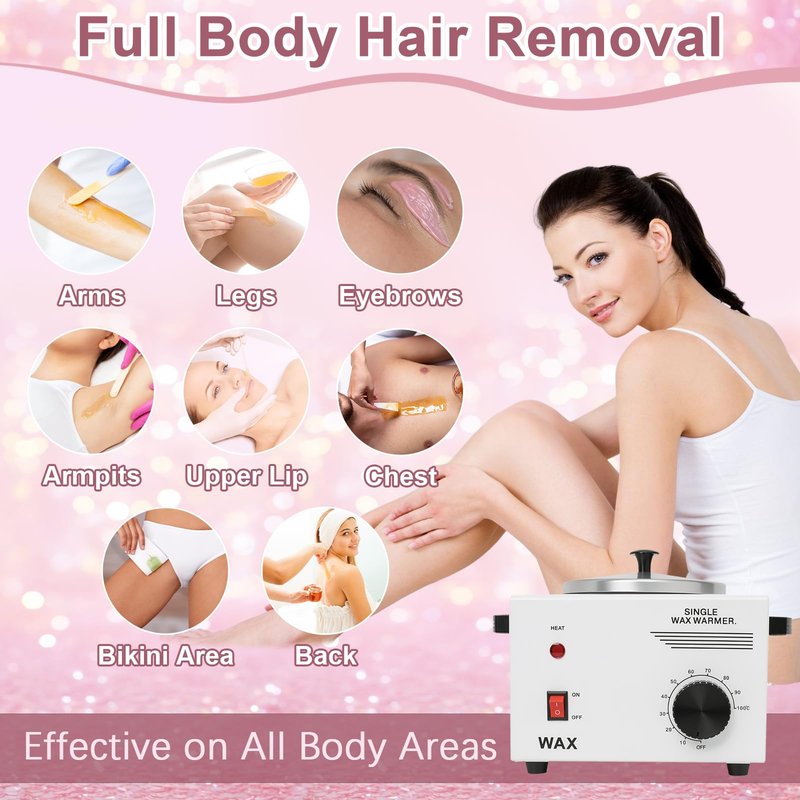 Podoy Wax Warmer for Hair Removal, Professional Single Wax Warmer Pot Melter Heater with Adjustable Temperature Set, Home Spa & Salon Electric Waxing Machine with 200pcs Sticks