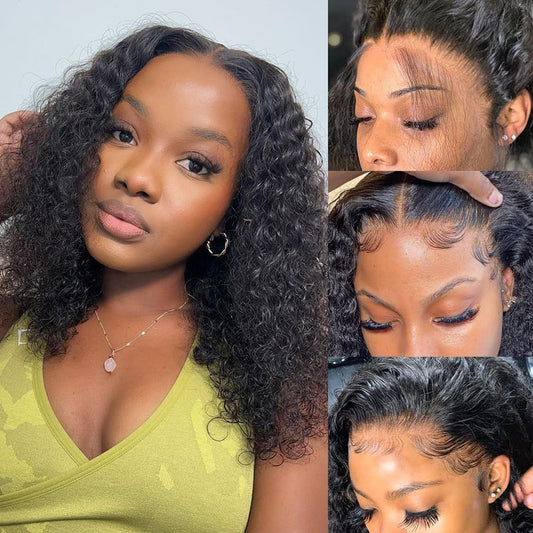 ZANPAL 13X4 Water Wave Lace front wigs human hair Deep Curly Wig Human Hair 180% Density Hd Wigs Human Hair for Black Women 10 Inch