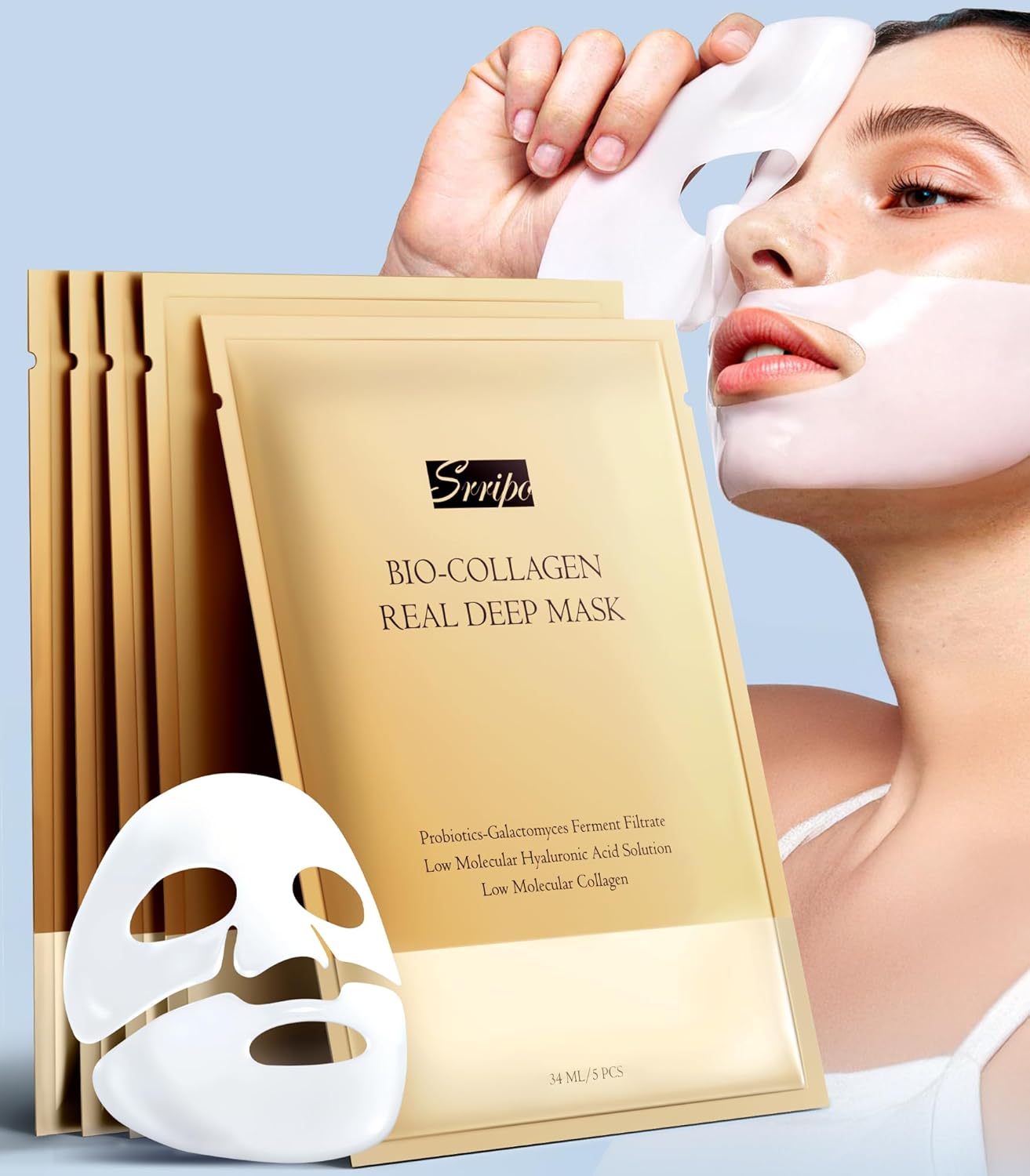 Radiant Glow Collagen Face Mask - Deep Hydrating Overnight Skincare with Hyaluronic Acid & Vitamin E | 34g x 5ea
