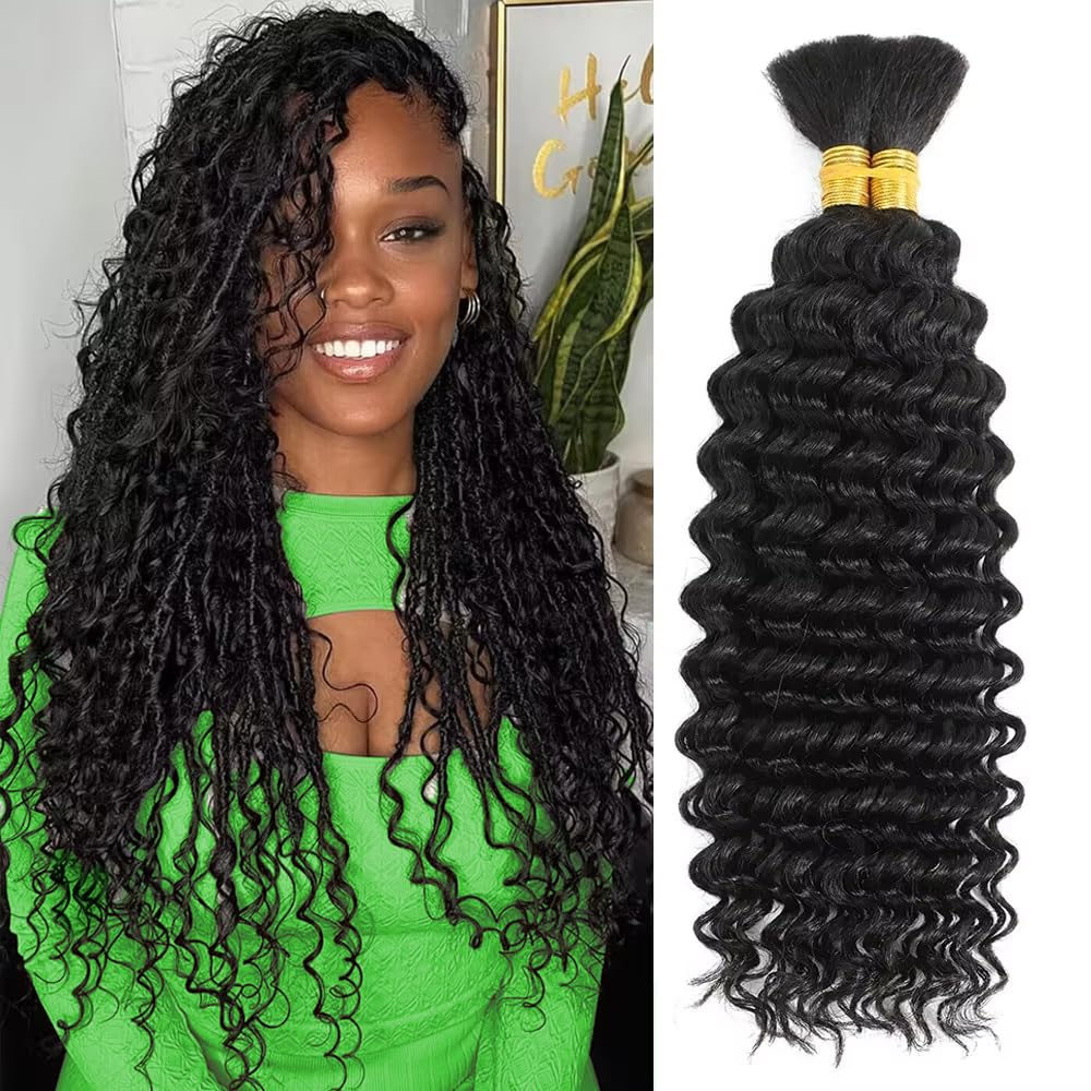 Human Hair Braiding Extensions - 18 Inch Deep Wave Boho Braids | 2 Bundles, 100g, No Weft, Natural Color