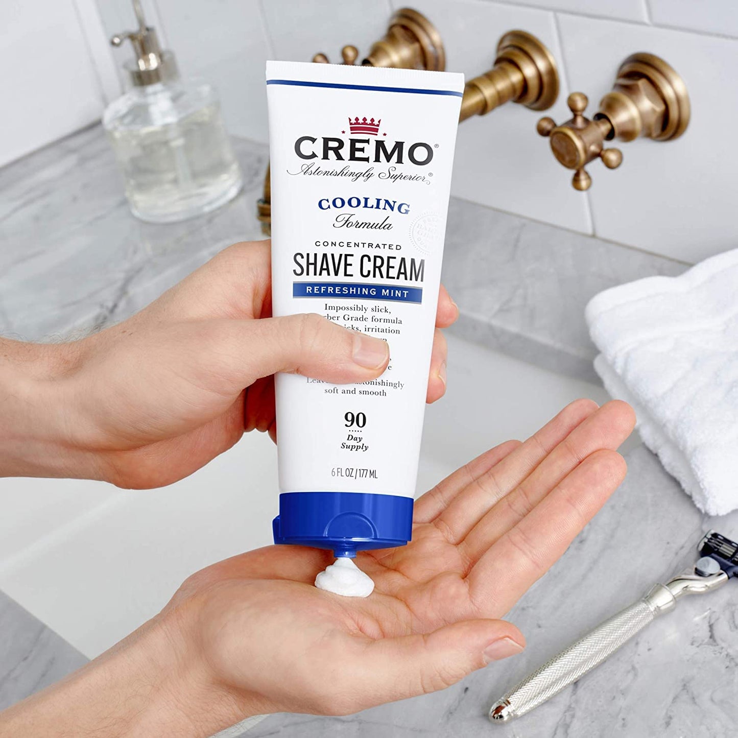 Cremo Barber Grade Cooling Shave Cream Bundle, 2 Pack 6 Fl Oz Ultra-Slick Shaving Cream Fights Nicks, Cuts and Razor Burn, WHITE