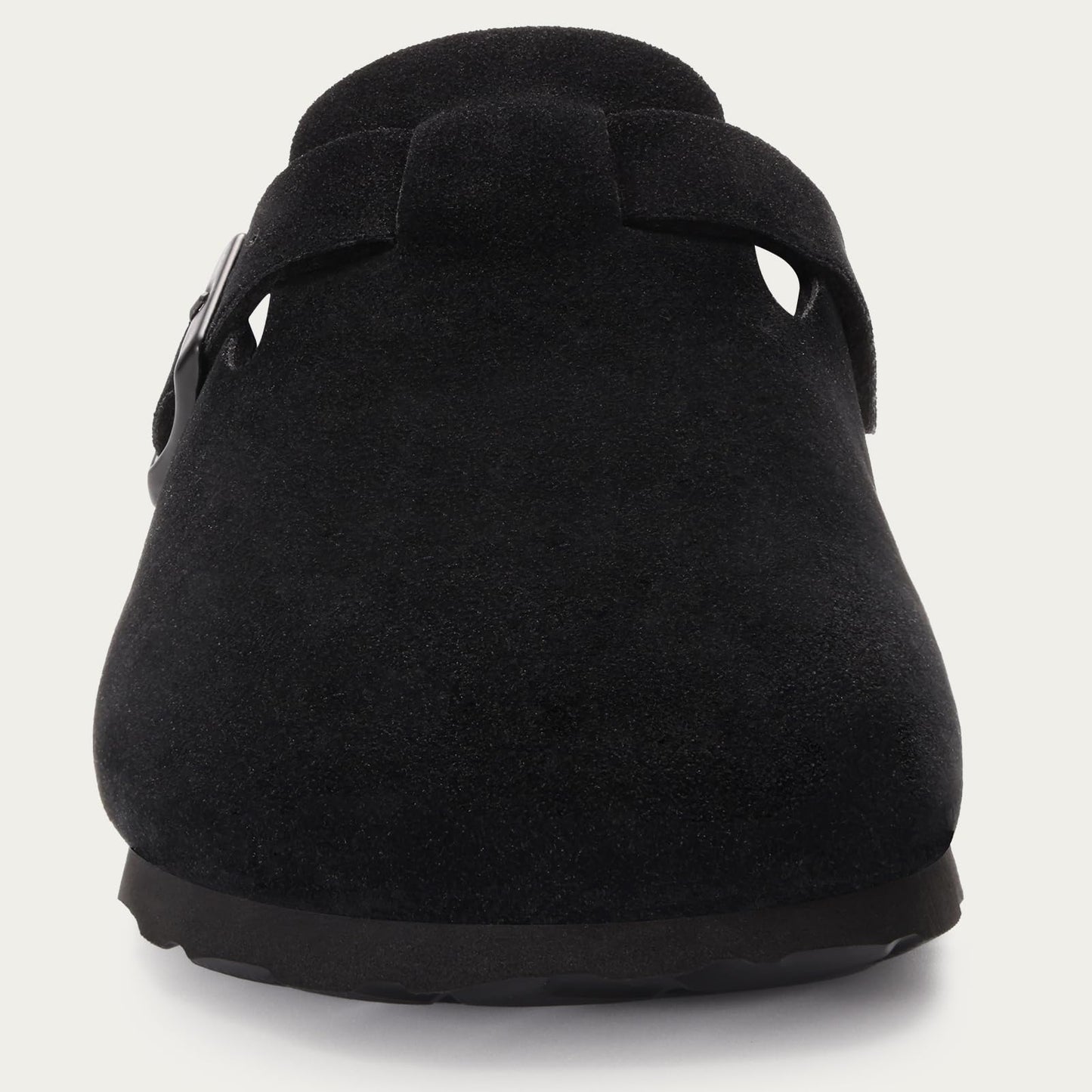 KIDMI Unisex Vegan Suede Clogs Leather Mules Womens Mens Cork Footbed Potato Shoes with Arch Support, Vegan Suede Black, Size 37