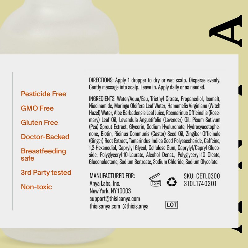 ANYA Postpartum - Scalp Serum with Biotin (1 fl oz, 30 ml), Hair Growth Serum for Fuller and Thicker hair, Helps with Postpartum Hair Loss, Follicle Stimulator, Plant-Based, Non-toxic, Vegan