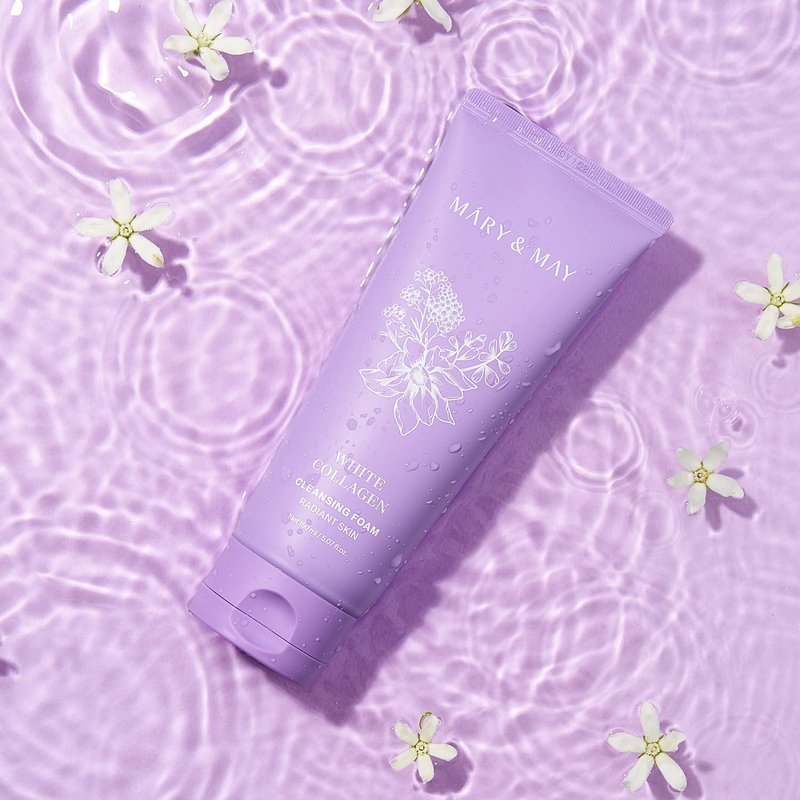 Mary&May White Collagen Cleansing Foam Duo Twin Pack - Deep Cleansing, Hydrating Formula for Firm and Radiant Skin with Niacinamide - Korean Skincare, EWG Green Grade, Hypoallergenic, 10.14 Fl Oz