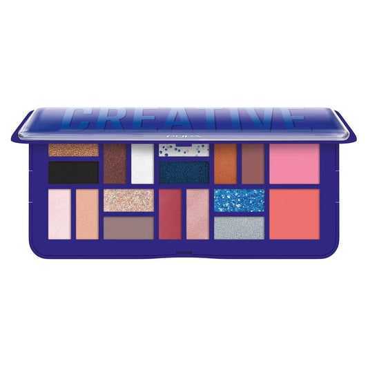 Pupa Milano Make-Up Palette L, 005 Blue, 0.71 oz - 18 Pan Eyeshadow and Blush Palette, Matte, Shimmer, Metallic Finishes - Blendable Velvety Texture Blush Powder - Talc-Free - Eco-Friendly Packaging