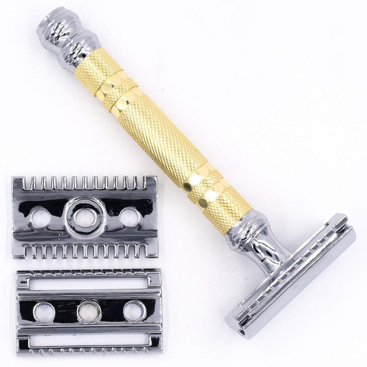 Parker Double Edge Safety Razor - Interchangeable Open & Closed Comb Plates | Solid Brass/Chrome 93g Handle, Customizable Shave Experience