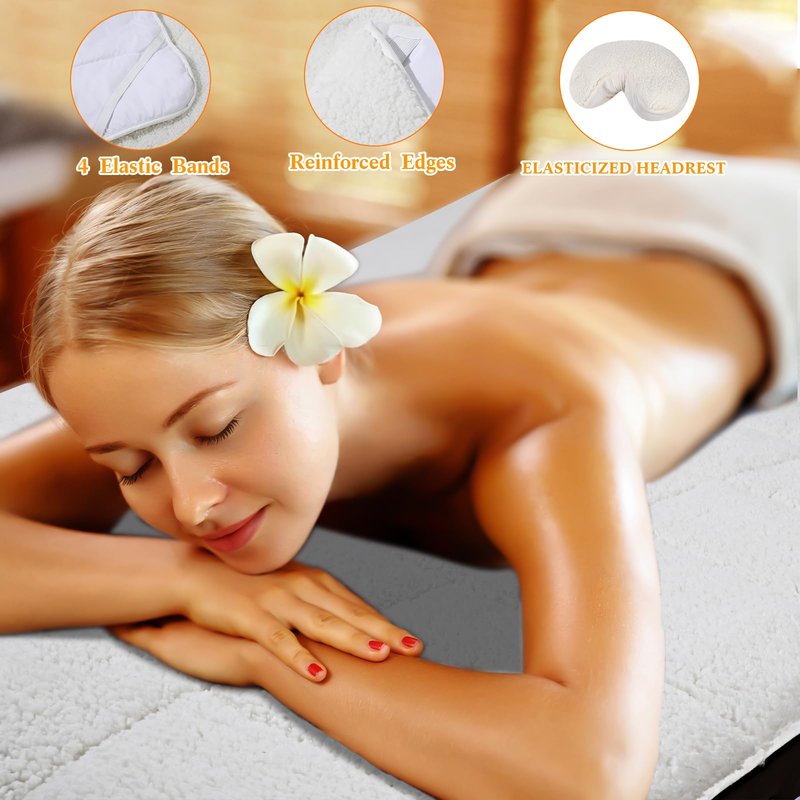 Oudain Fleece Massage Table Pad Set, 76 x 34 Inch Soft and Comfortable Massage Bed Pads, Thick Massage Table Pads Set Includes Pad and Face Rest Cover for SPA, Beauty Salon