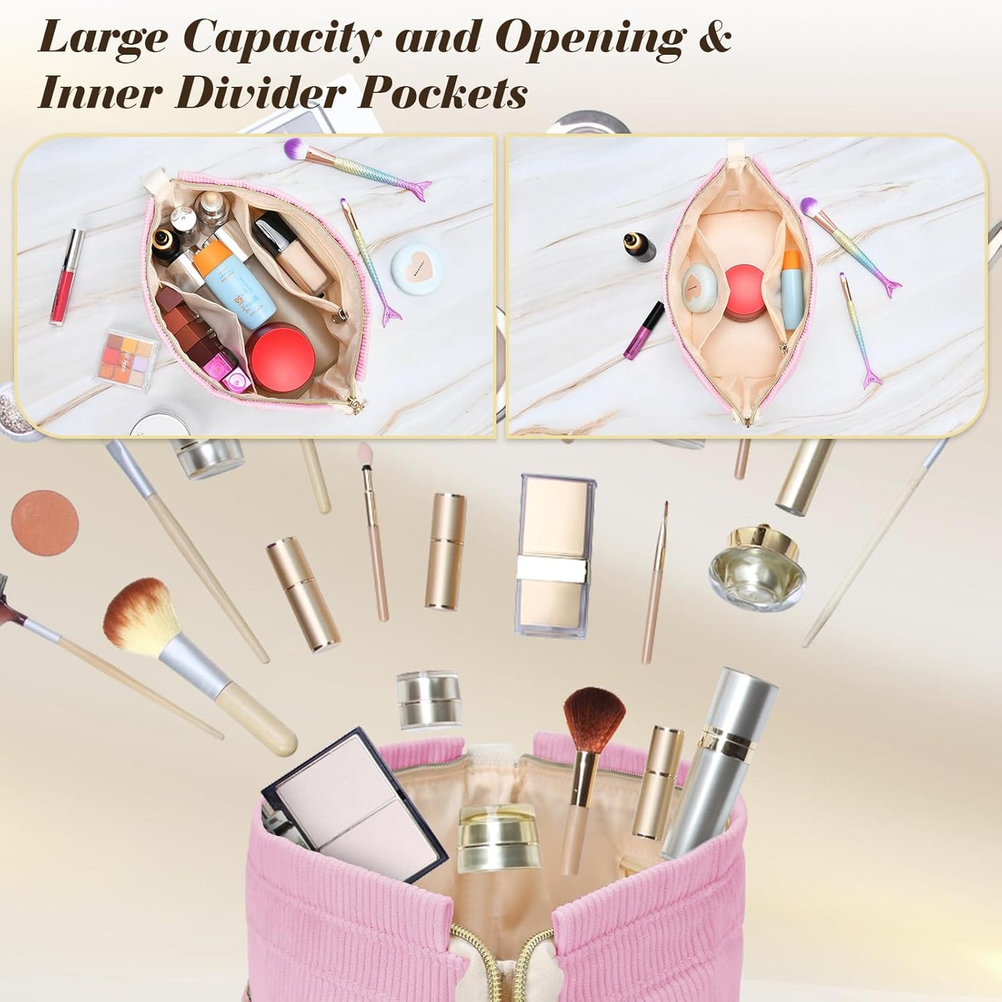 Personalized Initial Makeup Bag - Unique Birthday Gift for Girls & Women | Travel Cosmetic Bag - Pink C