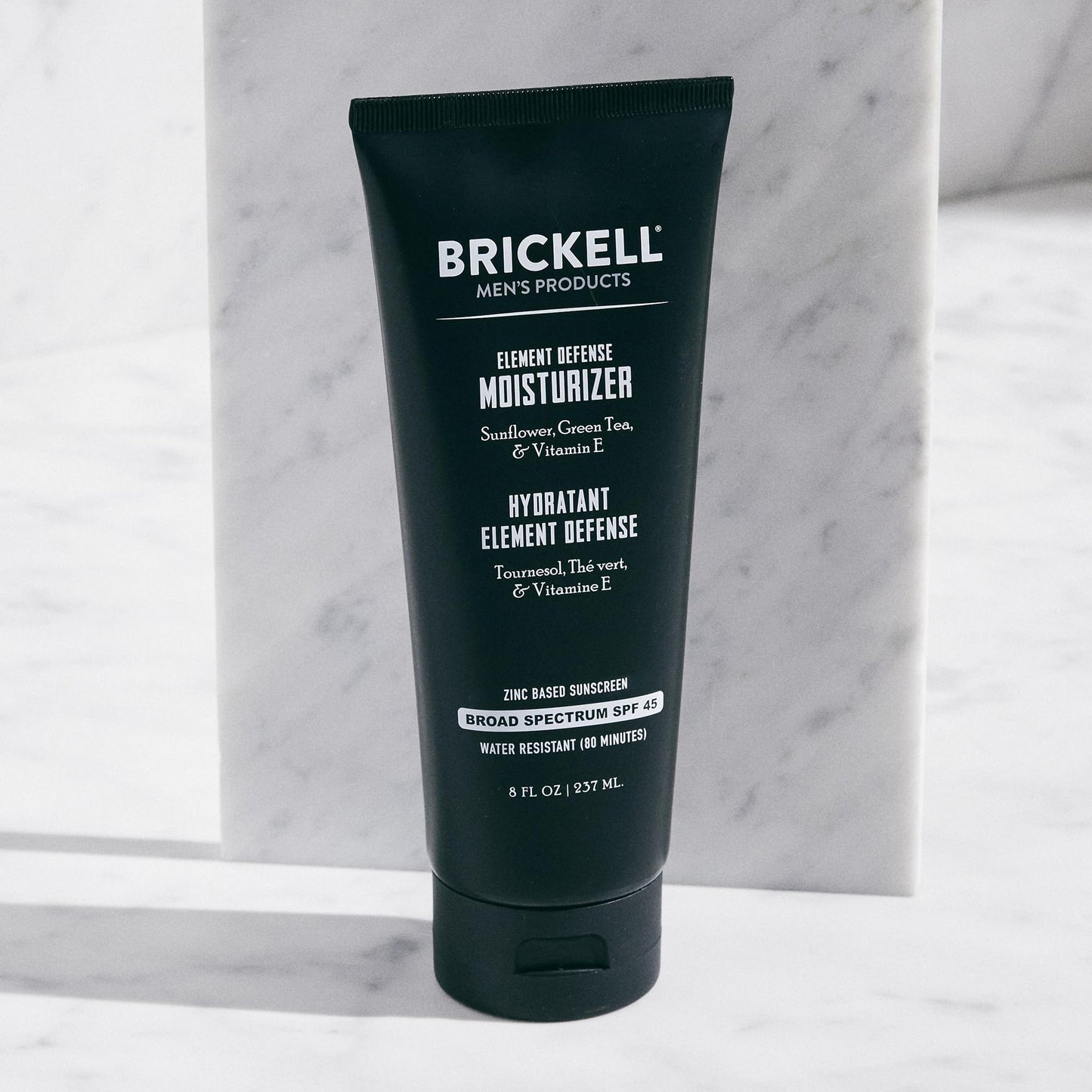 Brickell Men's Element Defense SPF45 Moisturizer for Men, Mineral Sunscreen, Hydrates and Protects Skin Against UVA/UVB Rays, With Zinc, Vitamin E, and Green Tea, 8 Ounce, Unscented