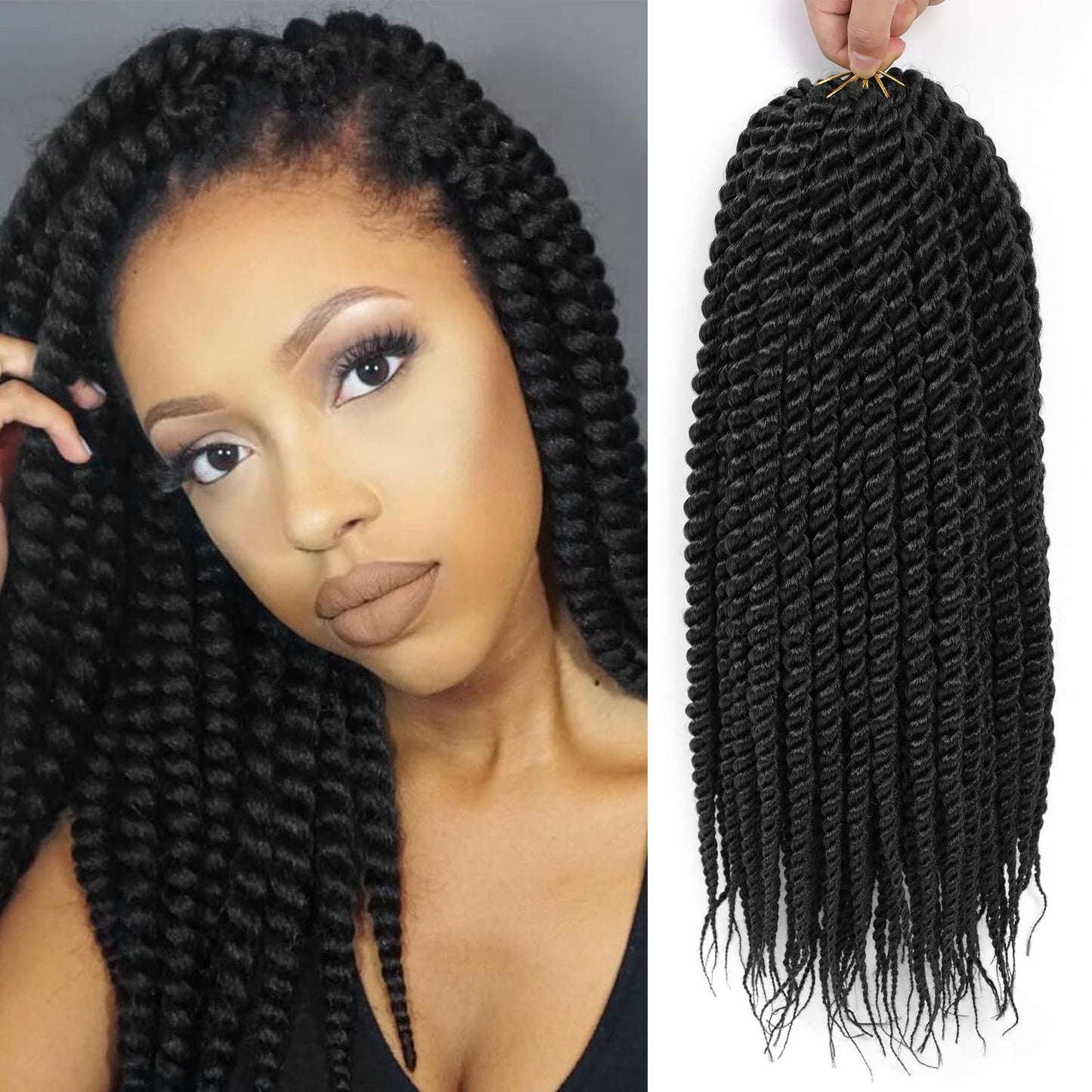 Admutty Havana Twist Crochet Hair, Jumbo Senegalese Twist Pre-Looped Synthetic Braiding Hair for Women, Soft & Lightweight Pre-Twisted Crochet Braids