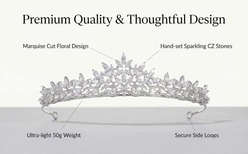 Sparkling CZ Tiaras for Women Floral Bride Crown Platinum Plated Wedding Quinceanera Prom Homecoming Crowns Flower Wave Design Bridal Jewelry Gift