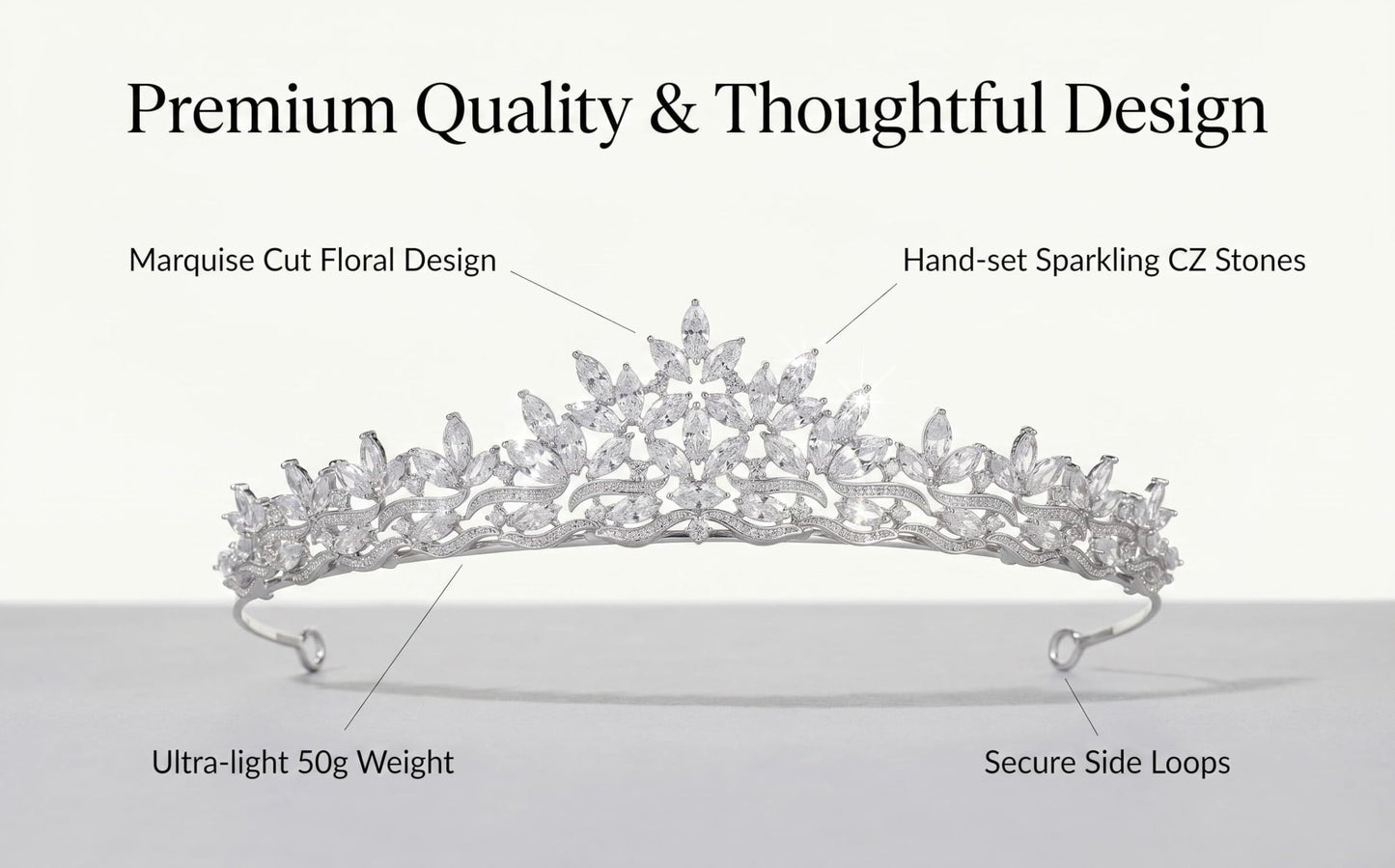 Sparkling CZ Tiaras for Women Floral Bride Crown Platinum Plated Wedding Quinceanera Prom Homecoming Crowns Flower Wave Design Bridal Jewelry Gift