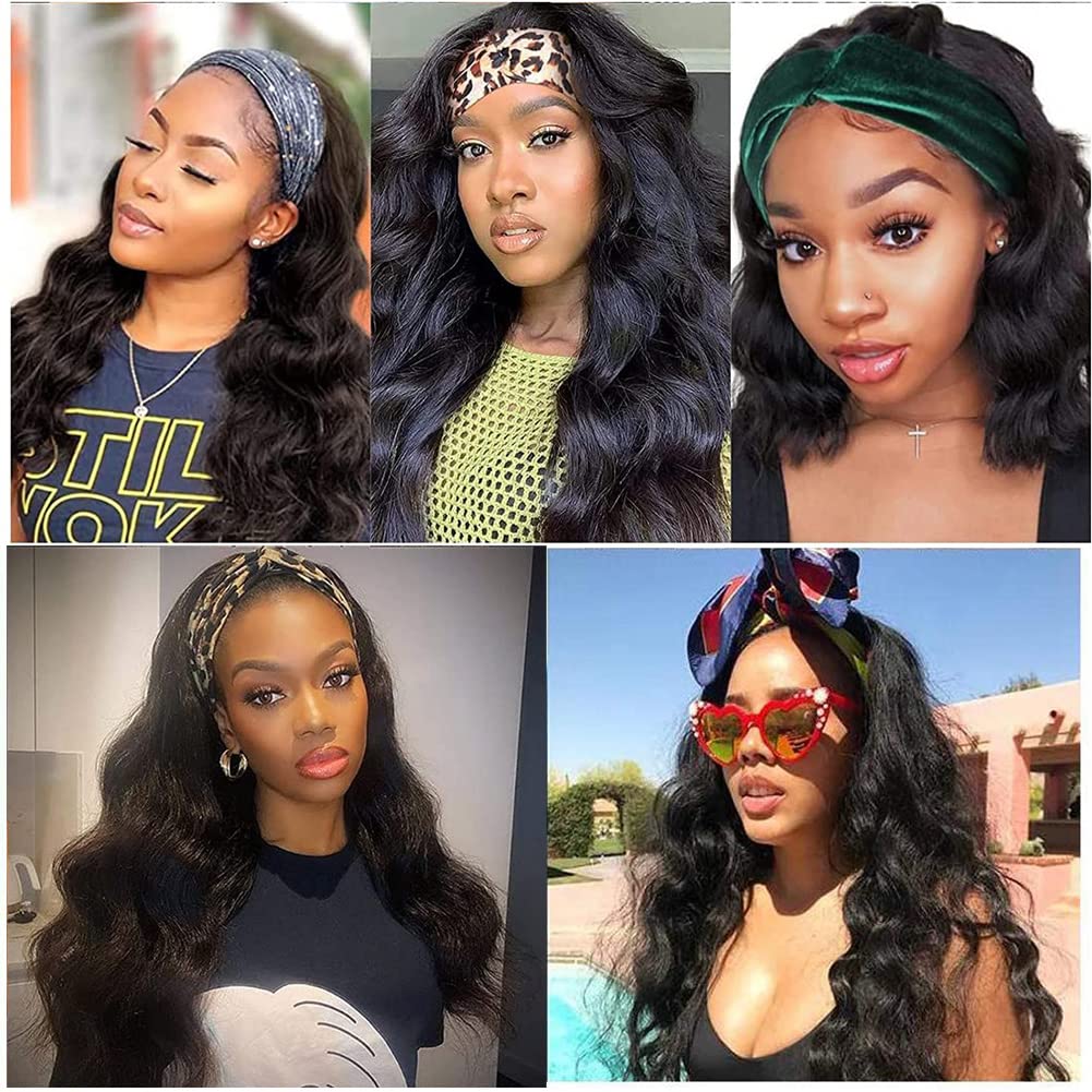 Miss Lee Headband Wigs for Black Women Human Hair 18 Inch Glueless Body Wave Headband Wig Human Hair 100% Brazilian Virgin Hair Machine Made Head band Wig 150% Density