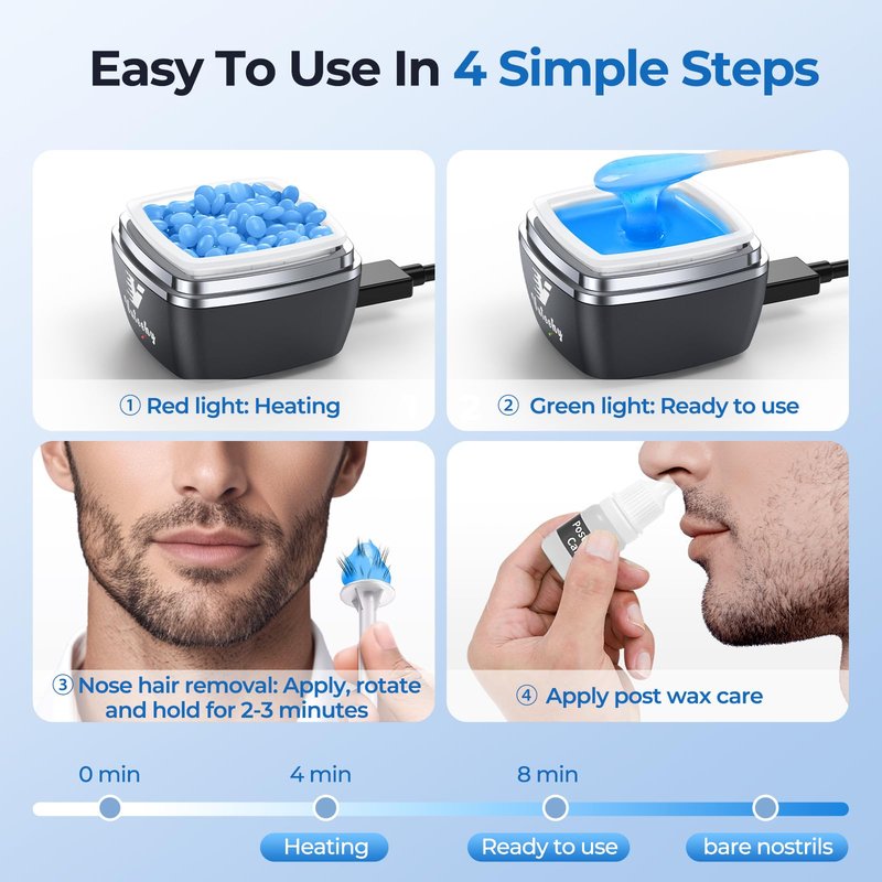 Vuteehy Nose Wax Kit Men, Nose Ear Hair Removal Kit for Men Women, 40 Sticks, 100g Wax, USB Fast Heat, Smart Constant Temp, Painless Hair Removal Waxing Kit for Nose Ears Eyebrow Lip Facial, Blue