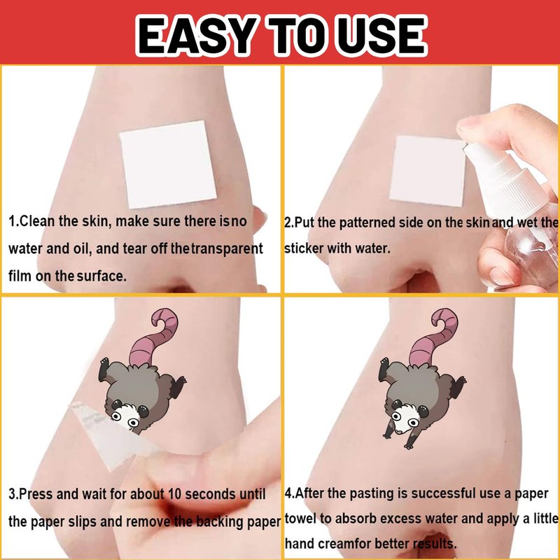16 Sheets Possum Temporary Tattoos, Fun Opossum Stickers for Kids, Party Favors, Birthday Decorations, Classroom Rewards