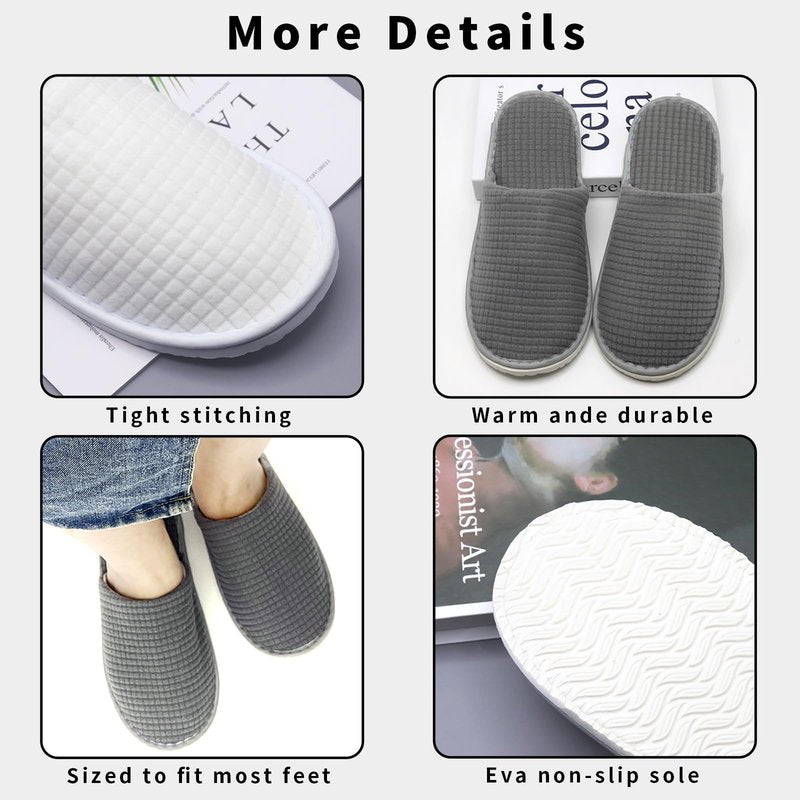 HJORZMM Disposable Slippers for Guests, 8 Pairs Coral Fleece Non Slip Hotel Slippers, Unisex, Washable Reusable for Hotel, Guest, Travel, Bride, Women