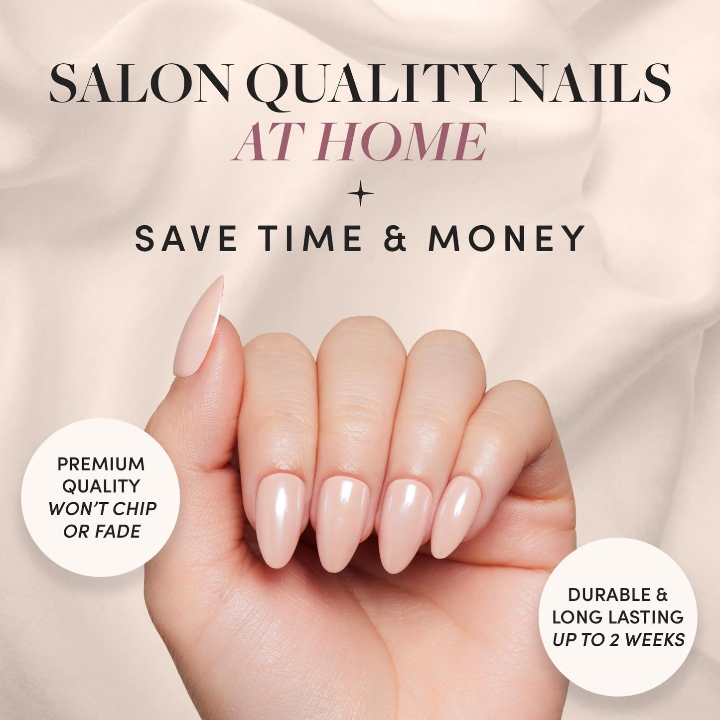 Glamnetic Press-On Nails & Adhesive Nail Tabs - Los Angeles | Blush Nude Pink Short Almond Nails in Glazed Finish | 15 Sizes - 30 Nail Kit with Adhesive Tabs