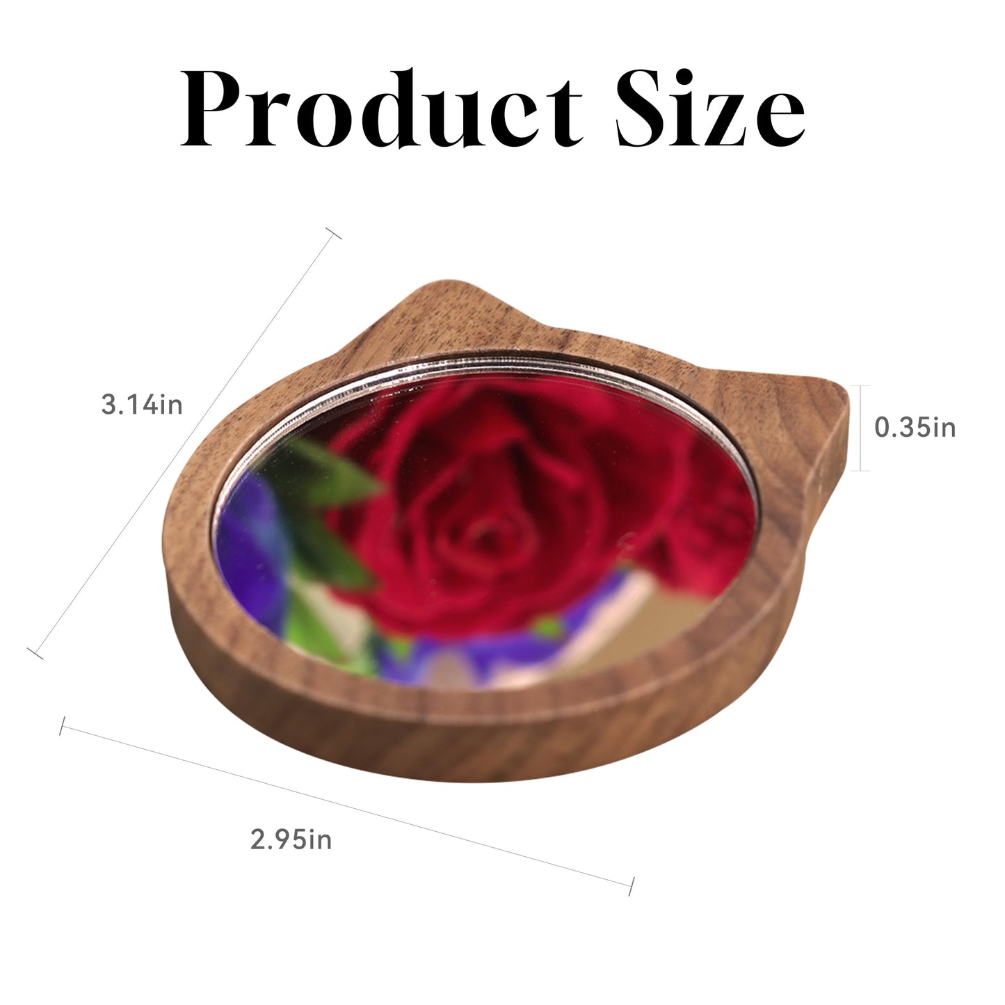 IUI Wooden Compact Mirror for Women, Makeup Mirror, Pocket Mirror Handheld Wedding Gift Souvenir Travel Mirror for Purses(Cat Shape)