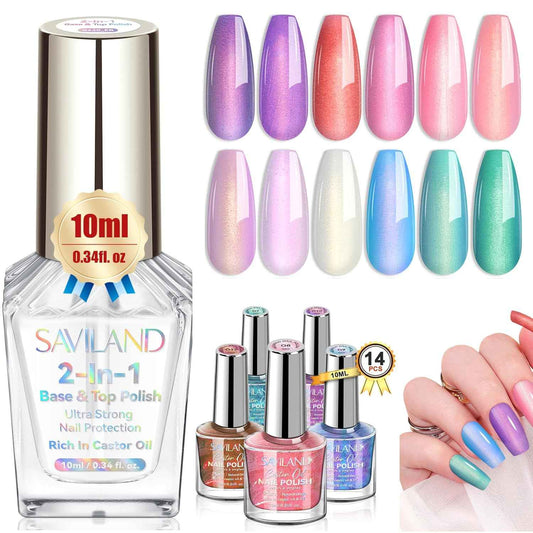 Aurora Nail Polish Kit - 12 Colors + 2-in-1 Base & Top Coat for Nail Art