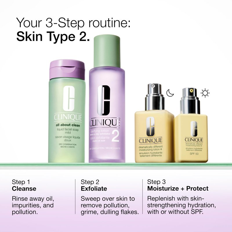 Clinique 3-Step Clarifying Lotion Face Exfoliator 2 | Toner With Witch Hazel | For Dry Combination Skin Types, 6.7 Fl Oz
