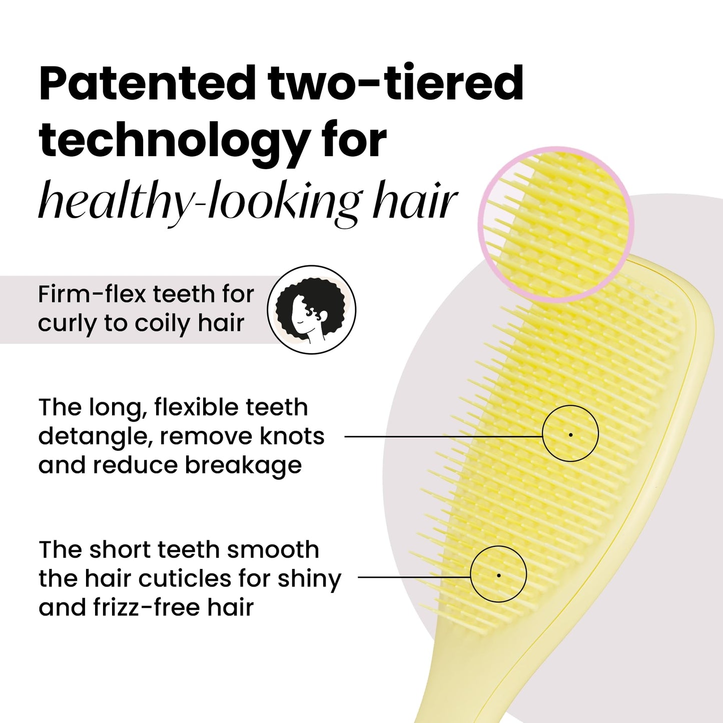 Tangle Teezer Plant-Based Ultimate Detangler Brush, Dry & Wet Hair Brush, Eliminates Knots & Reduces Breakage for Curly to Coily, 3C to 4C Hair Types, Pastel Yellow