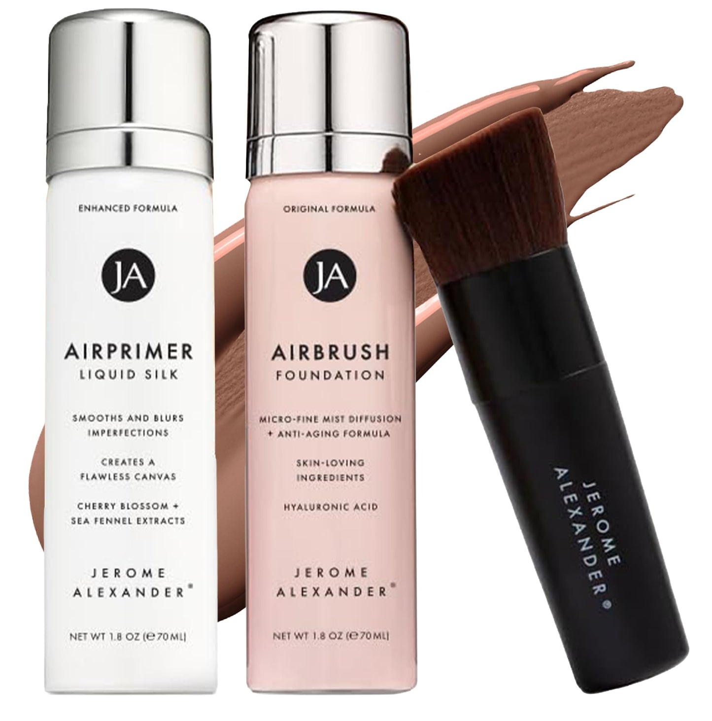 MagicMinerals AirBrush Foundation Set by Jerome Alexander – 3pc Set Includes Primer, Foundation and Kabuki Brush - Spray Makeup with Anti-aging Ingredients for Smooth Radiant Skin (Bright Medium)