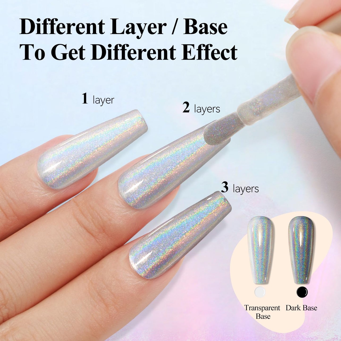 Bevimee Iridescent Holographic Nail Polish 12ML*4Colors Silver Pink Red Green Nail Polish Fast Drying