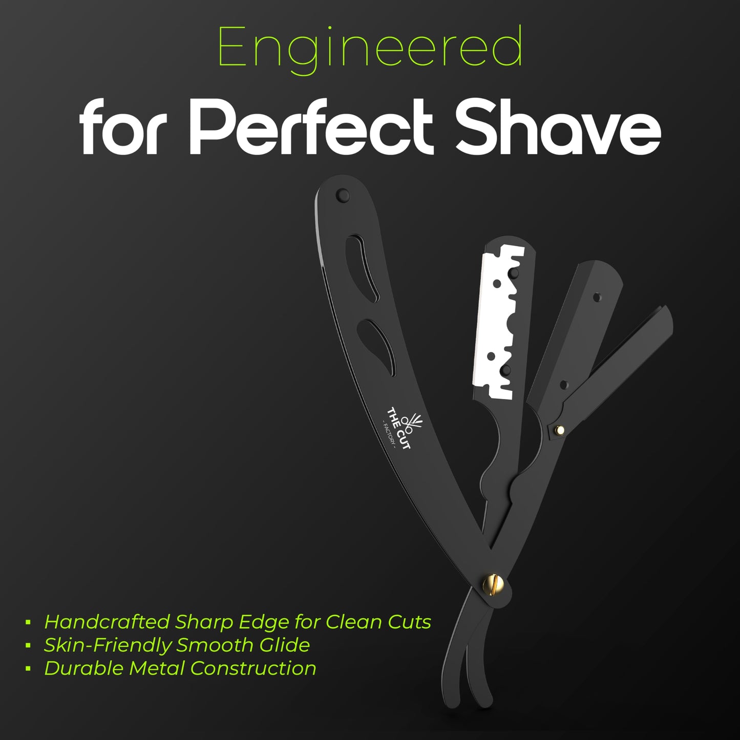 The Cut Factory® Straight Razor for Men Professional Barber Straight Edge Razor for Comfortable Smooth Shave. Gift Box Leather Pouch 20 Single Edge Blades. Our Blades Never Fall