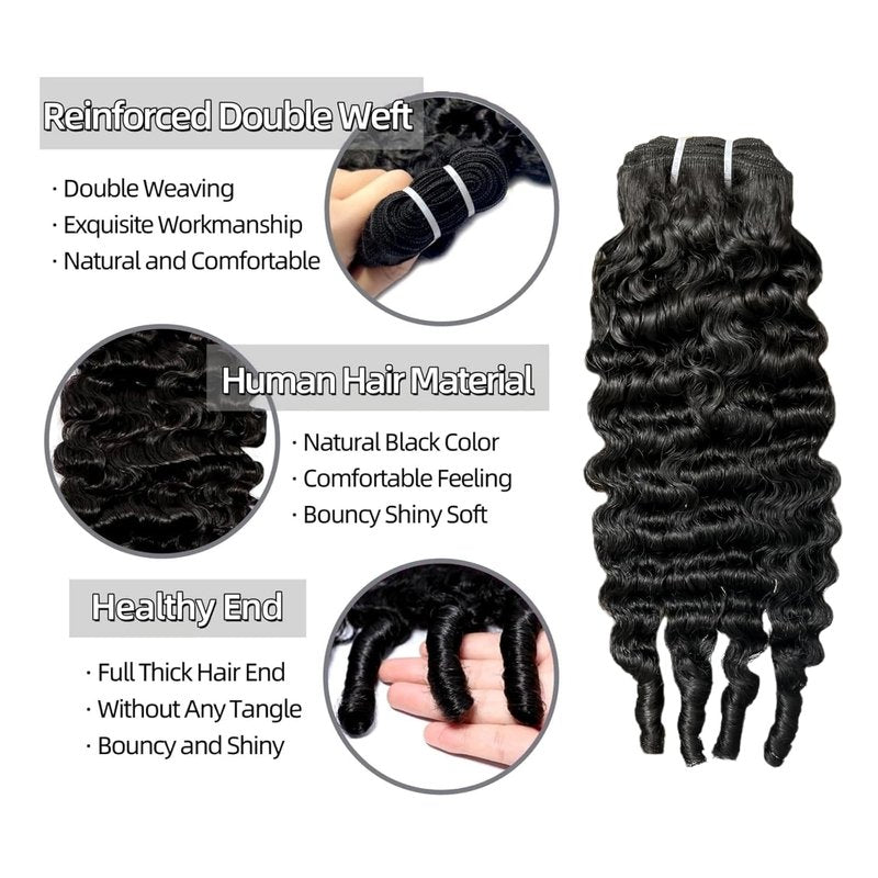 BELE Burmese Curly Bundles Human Hair 16 Inches 100% Unprocessed Quick Weave 3c4a Water Wave with Spiral Curly End Real Human Hair Extensions Natural Black