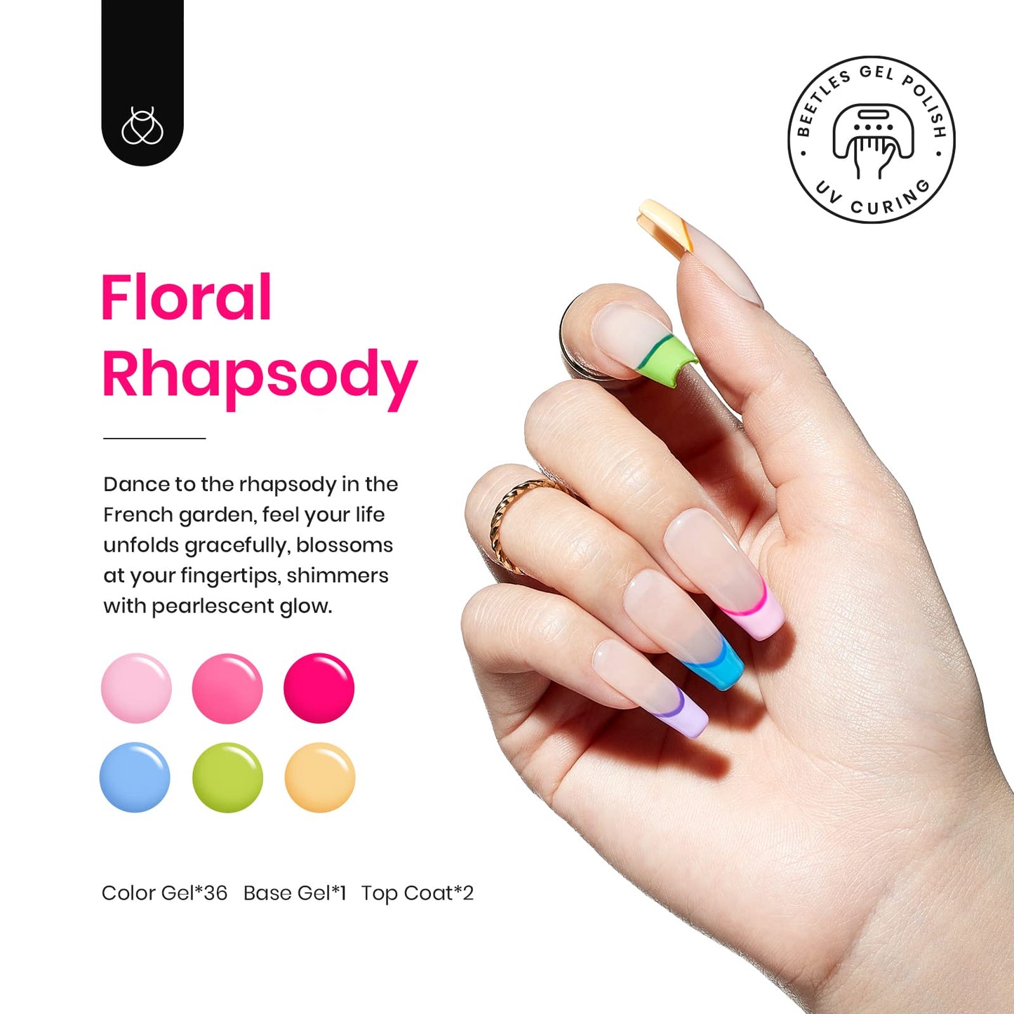 Beetles Gel Nail Kit Easy Nail Extension Set with 500Pcs and Nail Polish Kit Trendy Colors,36 Colors with 3pcs
