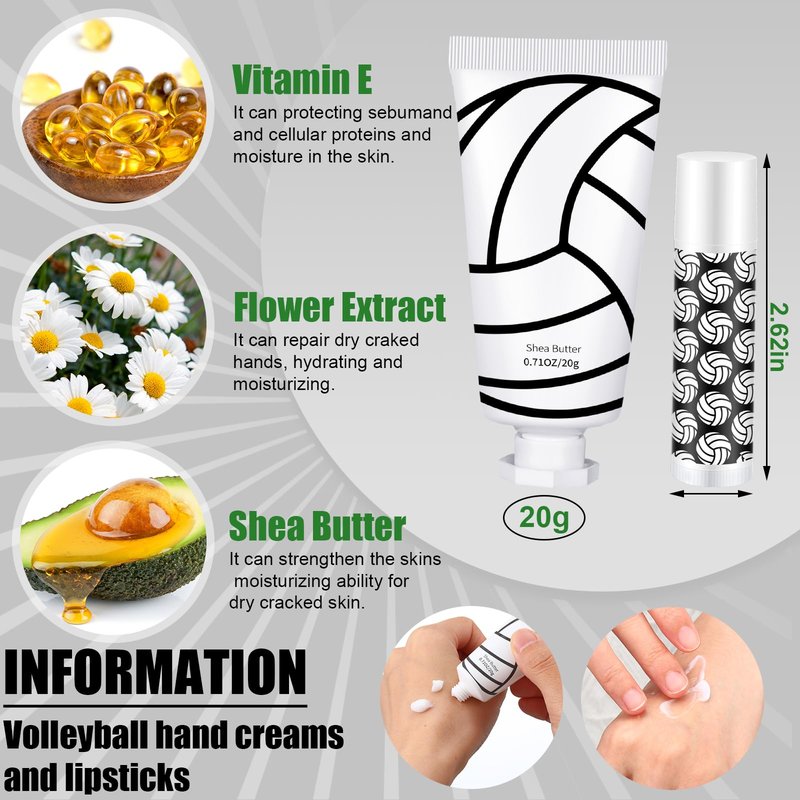 LemonRoad 48 Pcs Volleyball Lip Balm Hand Cream Makeup Bag Bulk Set Volleyball Party Favors Sport Ball Lipstick Hand Cream Cosmetic Bag for Team Gifts Sports Party Supplies Players Teen Girls Gifts