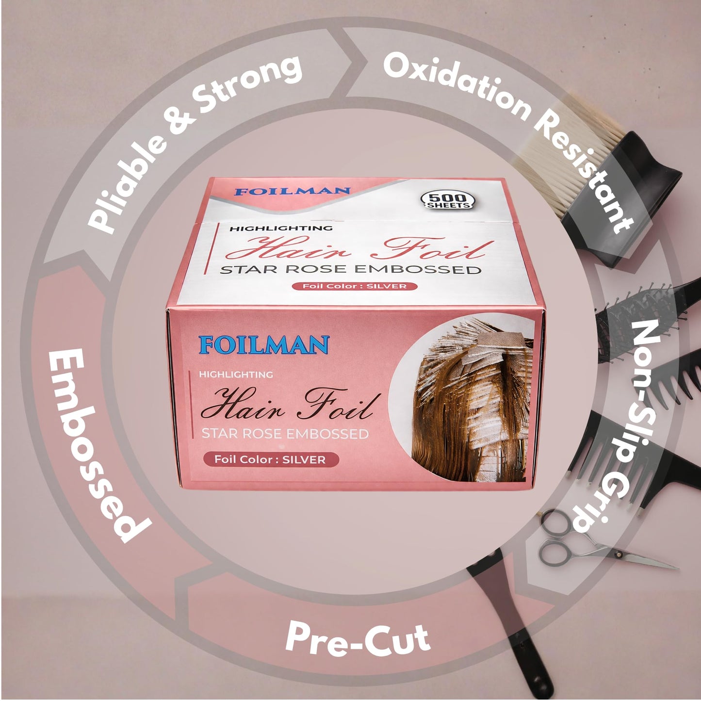 Foilman Pre-Cut Silver Pop-Up Hair Foil, Star Rose Embossed Foils for Highlighting, Aluminum Hair Foil Sheets - 5 x 11 Inch- 2 Pack (1000 Sheets)
