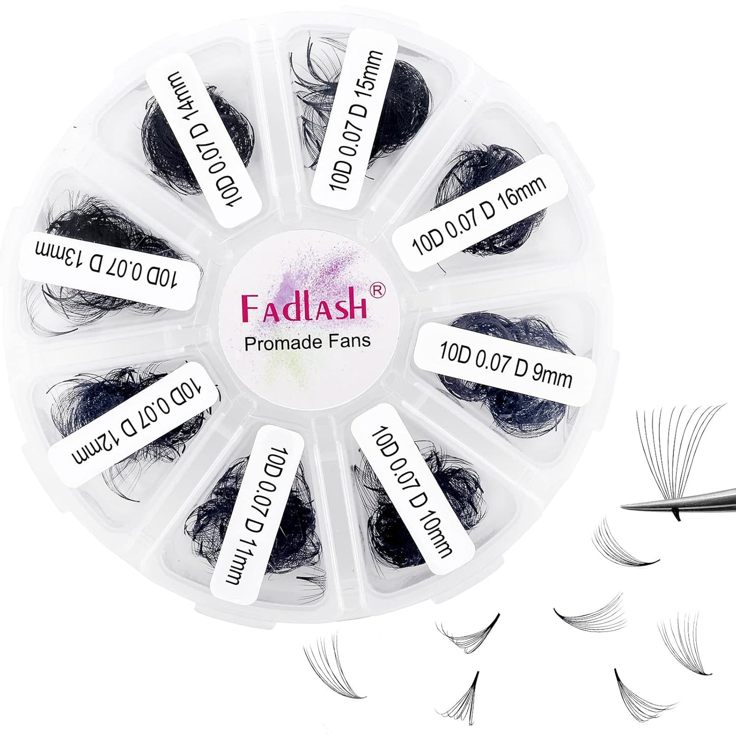 FADLASH 10D Premade Volume Eyelash Extensions - D Curl Mixed Tray, Thin Base, 9-16mm Lengths