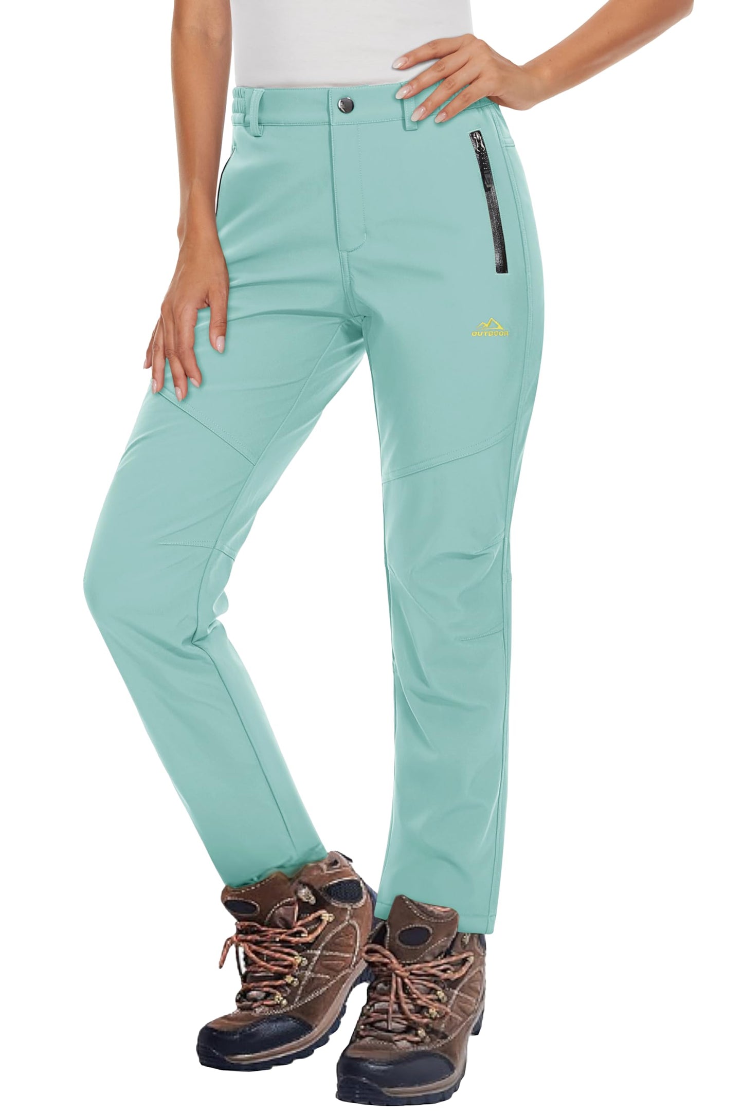 MAGCOMSEN Women's Fleece Lined Waterproof Insulated Outdoor Snow Ski Pants Winter Warm Hiking Pants Light Lake Blue L