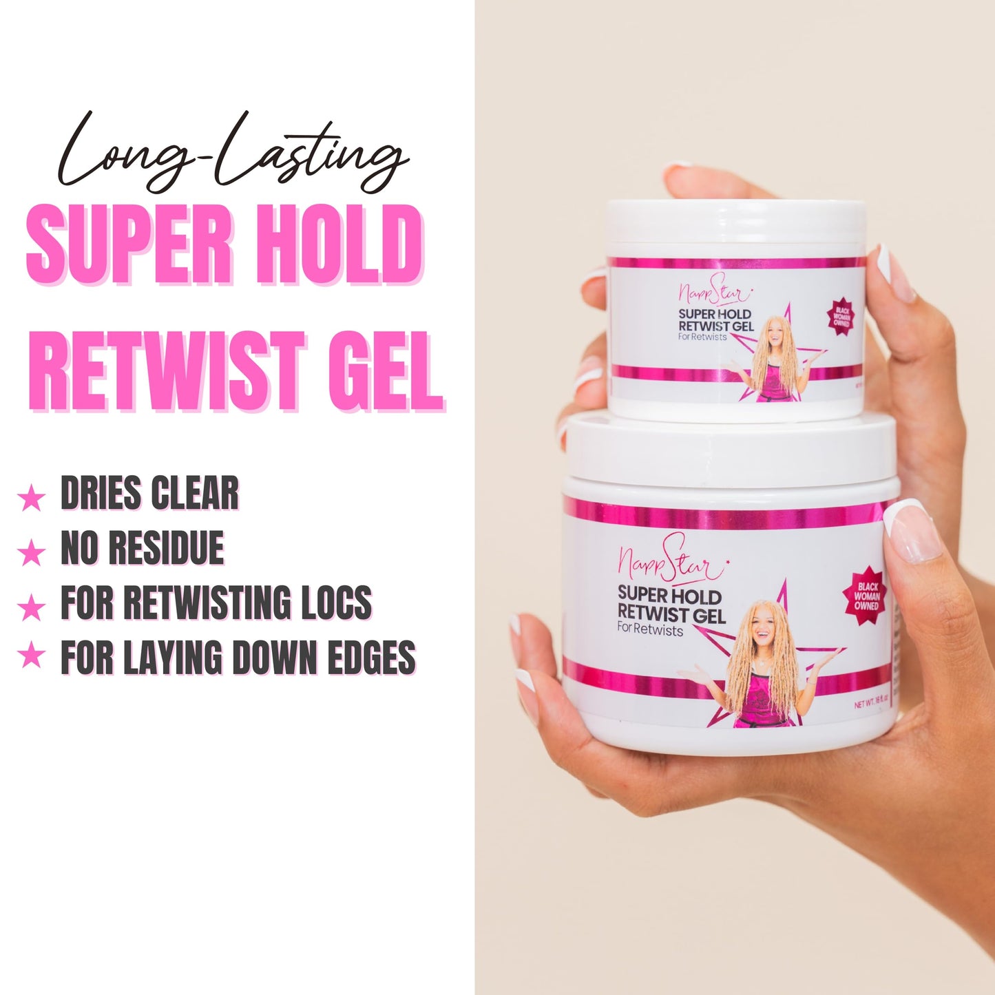 NappStar Super Hold Retwist Gel, Strong Hold for Locs and Edges, Non-Flaking, 16 Fl Oz