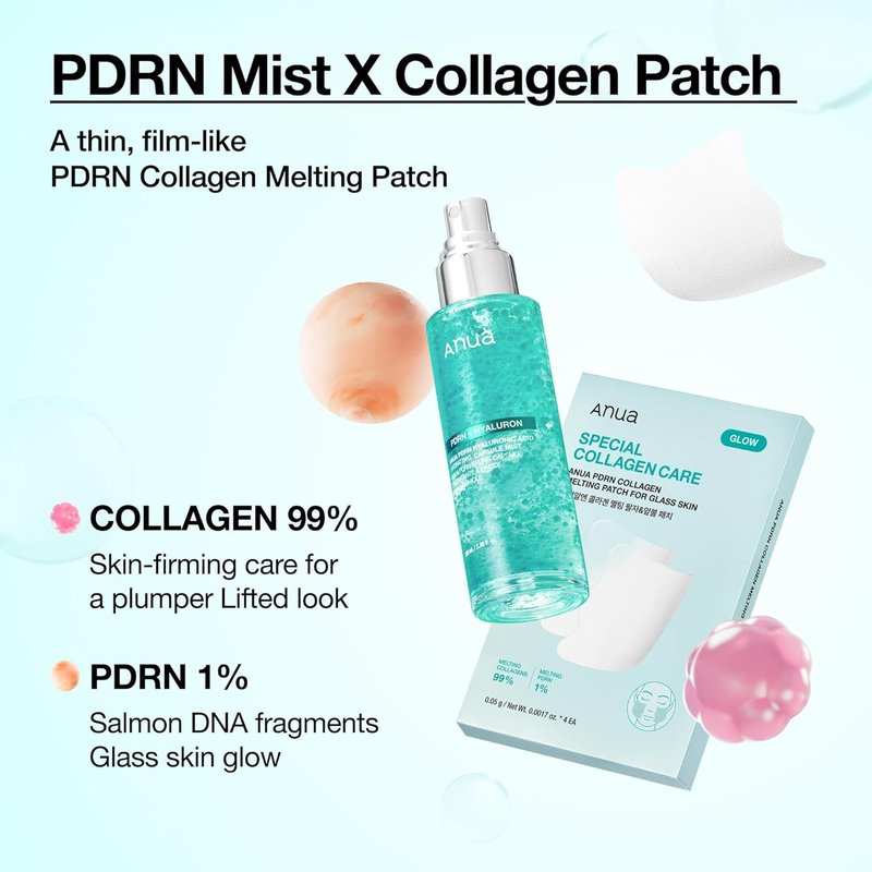 ANUA PDRN Collagen Care Set | Plumping Serum Spray & Firming Collagen Patches for Neck & Face