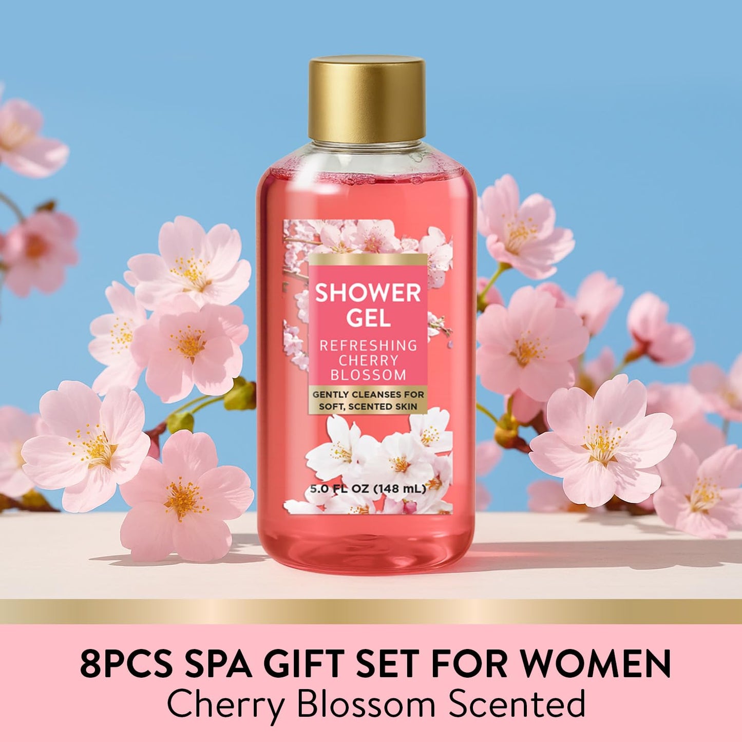 Spa Luxetique 8-Piece Bath & Body Gift Set - Cherry Blossom | Perfect Self-Care Gift for Women, Wife, Sister, Girlfriend