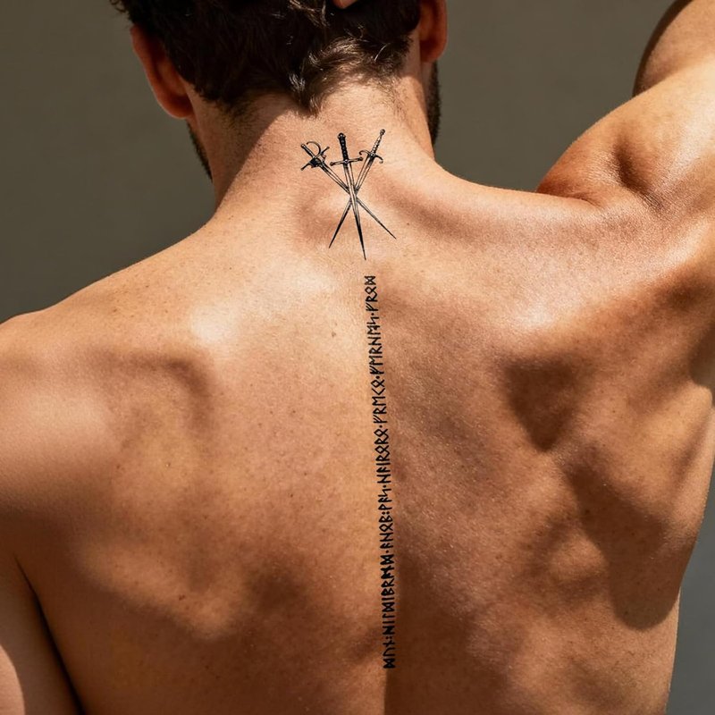 Realistic Semi-Permanent Tattoos - 2 Sheets of Waterproof Temporary Stickers for Men | Tribal Might & Sword Compass Designs