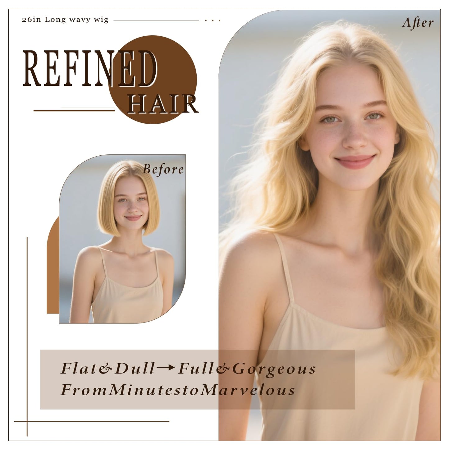 Long Mixed Blonde Wig for Women 26 Inch Wavy Synthetic Wig Middle Part Natural Looking Heat Resistant Balayage Blonde Curly Wig for Daily Use Cosplay Halloween Party