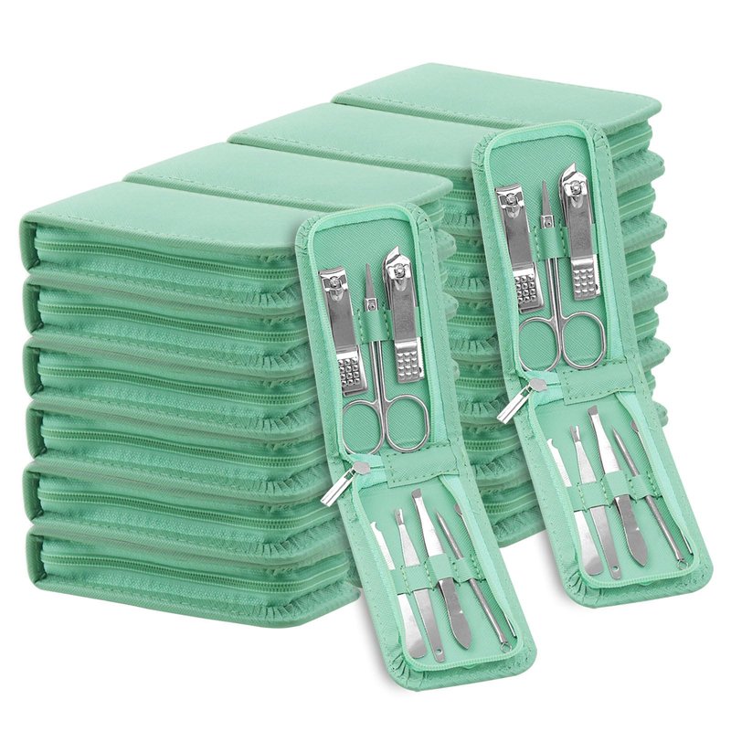 Manicure Set Bulk, Nail Clippers Kit Stainless Steel Fingernail Clippers Set, Sturdy Nail Tip Cutter Trimmers Professional Grooming Toenail Clippers Personal Pedicure Kits 8 in 1 (Green 24 Pack)