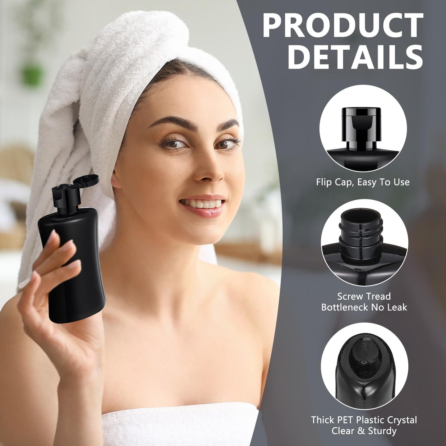 Domensi 50 Pcs Black Travel Bottles with Flip Cap Plastic Travel Toiletries Bottles Portable Leak Proof Squeeze Container Refillable Empty Cosmetic Container for Liquid Shampoo Lotions (3.4 oz,Black)